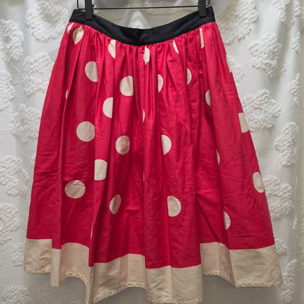 Unique Vintage Red Polka Dot Circle Skirt with Pockets Retro Pinup 50s Style L